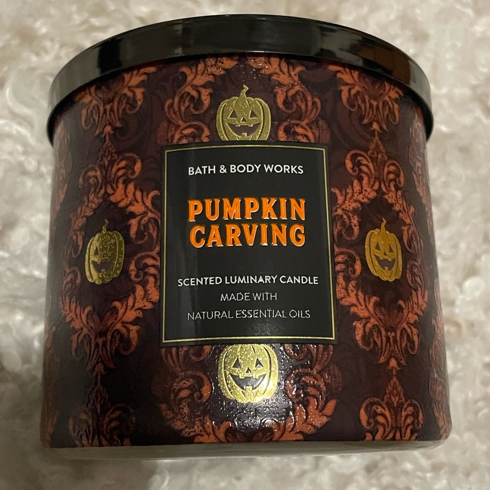 Bath & Body Works Pumpkin Carving Candle - Brown and Gold